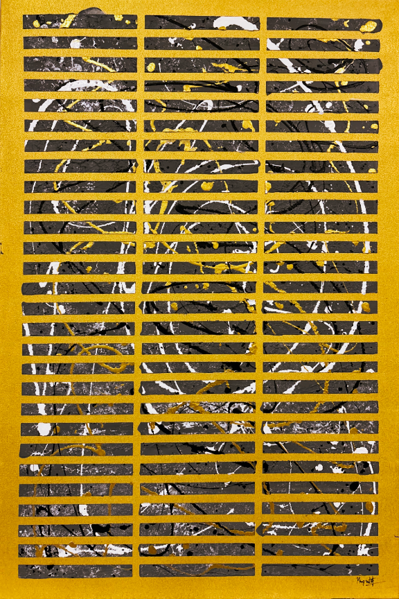 Abstract art with horizontal stripes on a GOLD background