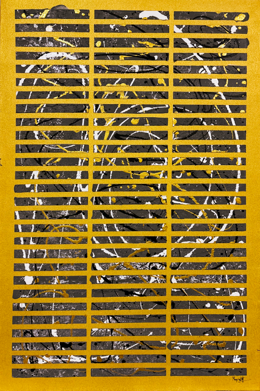 Abstract art with horizontal stripes on a GOLD background
